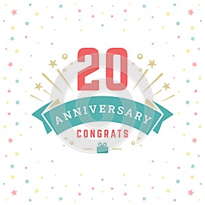 Happy birthday 20 anniversary congrats vintage greeting card typographic template vector flat