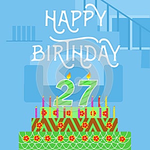 Happy Birthday 27nth old BlueCake postcard - hand lettering - handmade calligraphy