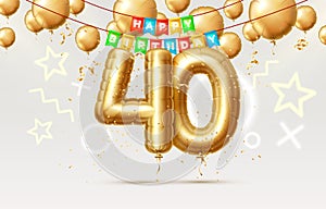 Happy Birthday 40 years anniversary of the person birthday, balloons in the form of numbers of the year. Vector