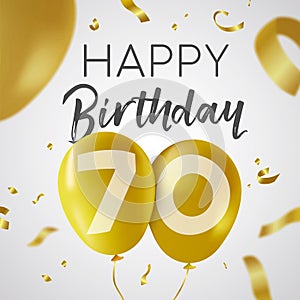 Happy birthday 70 seventy year gold balloon card