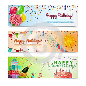 Happy birthday anniversary celebration banners set