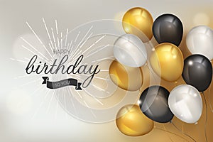 happy birthday background with realistic balloons vector illustration