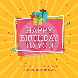 Happy Birthday Background Template with Gift Box Illustration.