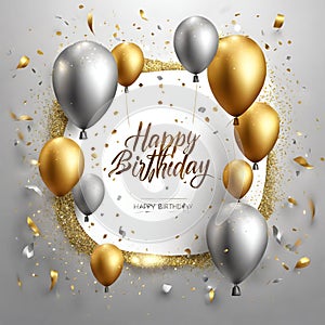 Happy Birthday background wallpaper, celebration, gold balloons creative v3