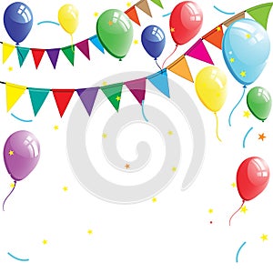 Happy Birthday Banner, Background vector design for greeting cards and poster with balloon, confetti and flags