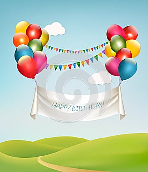 Happy birthday banner with balloons.