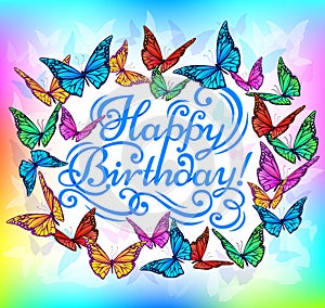 Happy Birthday banner bright butterfly