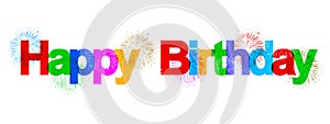 Happy birthday banner with colorful fireworks - vector photo