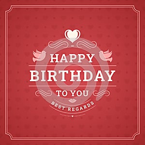 Happy birthday best regards vintage red greeting card typographic template vector flat illustration