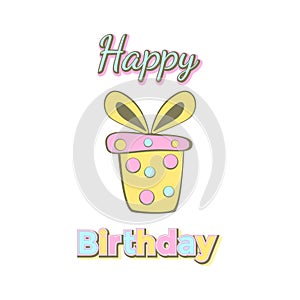 Happy Birthday- birthday badge. Greeting lettering with gift boxes. Birthday greeting card decoration design, vector illustration