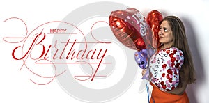 Happy Birthday! Birthday balloons. Banner, greeting card