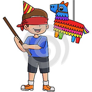 Happy Birthday Boy with Pinata Cartoon Clipart