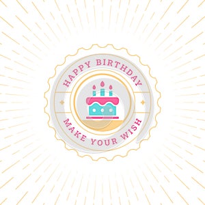 Happy birthday cake candles best wishes vintage greeting card typographic template vector