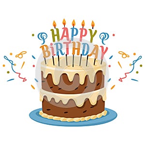 Happy Birthday Cake with candles illustration isolated on a white background