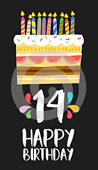 Happy Birthday cake card 14 fourteen year party