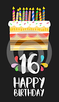 Happy Birthday cake card 16 sixteen year party