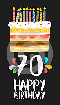 Happy Birthday cake card for 70 seventy year party