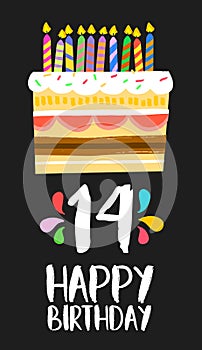 Happy Birthday cake card 14 fourteen year party photo