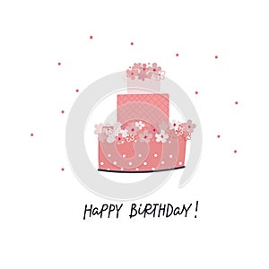 Happy Birthday cake illustration lettering card