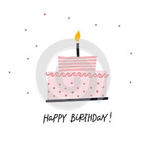 Happy Birthday cake illustration lettering card