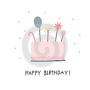 Happy Birthday cake illustration lettering card