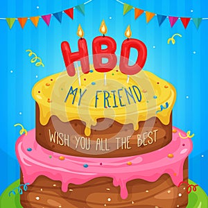Happy birthday cake Illustration with text