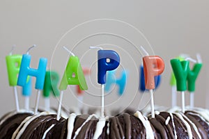 Happy Birthday Candles on chocolate cake