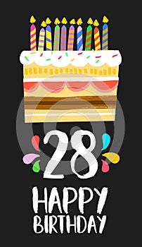 Happy Birthday card 28 twenty eight year cake