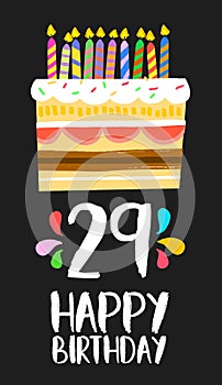 Happy Birthday card 29 twenty nine year cake