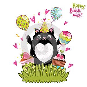 Happy Birthday card background with a cat.