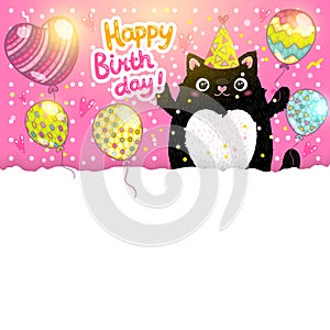 Happy Birthday card background with a cat.