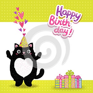 Happy Birthday card background with a cat.