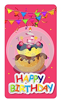 Happy Birthday Card Baner Background with Cake and Flags. Vecto