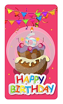 Happy Birthday Card Baner Background with Cake and Flags. Vecto