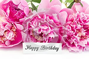 Happy Birthday Card with Bouquet of Pink Peonies