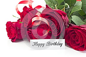 Happy Birthday Card with Bouquet of Red Roses