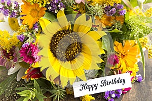Happy Birthday Card with Bouquet of Summer Flowers