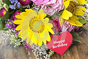 Happy Birthday Card with Bouquet of Summer Flowers