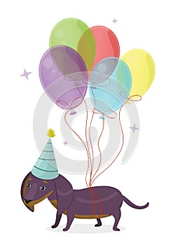 Happy Birthday Card cartoon dog Dachshund vector image