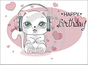 Happy birthday card with cat