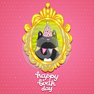 Happy Birthday card with a cat in frame.