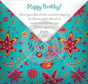 Happy Birthday card with colorful floral pattern