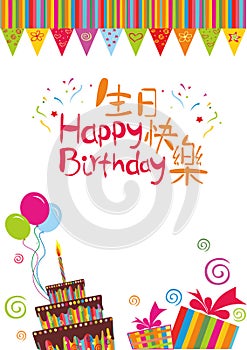 HAPPY BIRTHDAY CARD COVER WITH CHINESE CHARACTERS