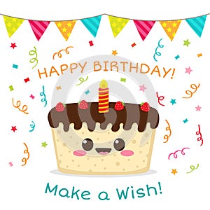 Happy birthday card with cute chocolate cake