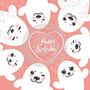 Happy birthday card design Funny white fur seal