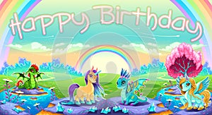 Happy Birthday card with fantasy animals