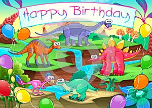 Happy Birthday card with funny dinosaurs