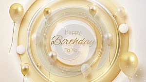 Happy birthday card and gold balloons element and glitter light effect decoration. Luxury background