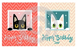 Happy Birthday Card. Happy Birthday Card With Cute Cat. Greeting Card.