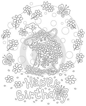 Happy birthday card with a little fairy and flowers